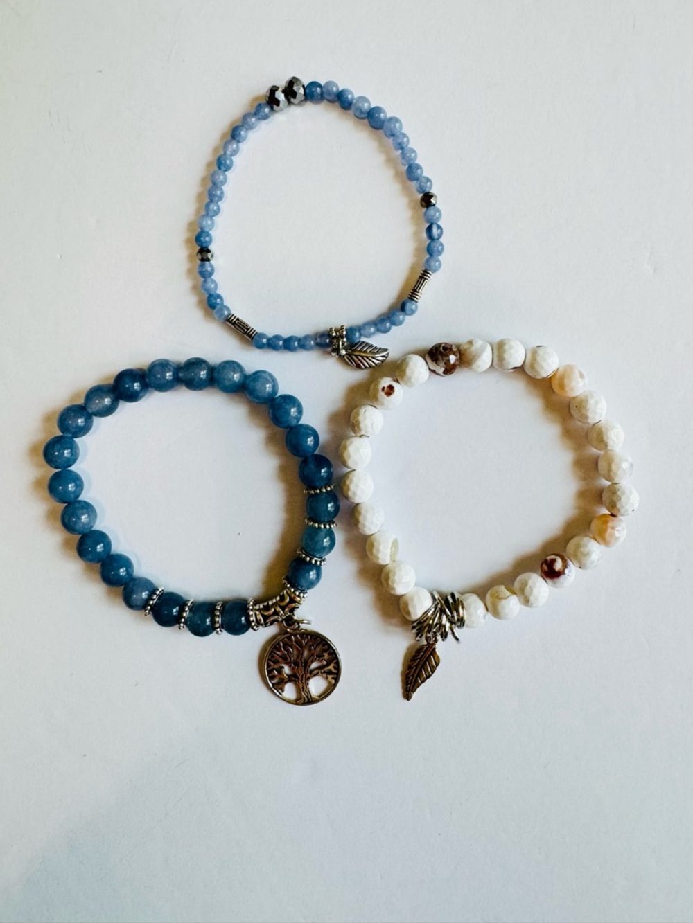 Jardme Handmade Tree of Life Stretch Bracelet Set Blue White Boho Gift Box - Picture 5 of 17